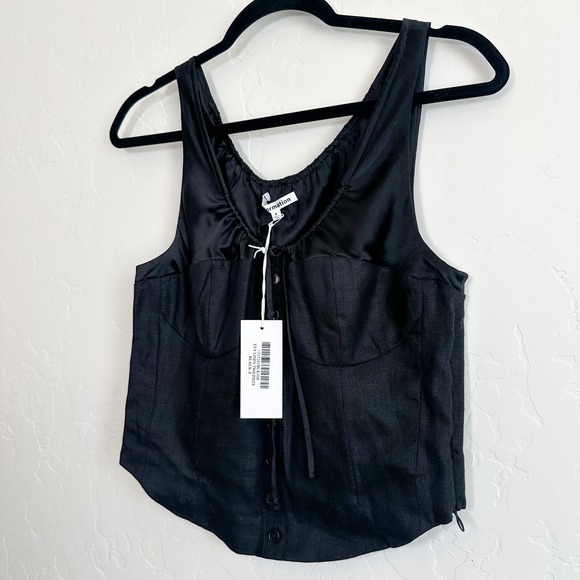 Reformation‎ | Evy 100% Linen Corset Top & Pleated Mini Skirt Set in Black - Picture 8 of 12